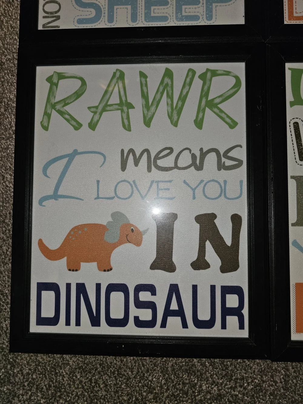 Dinosaur Nursery Wall Art Set - Green, Orange, Blue, Navy - WD 1